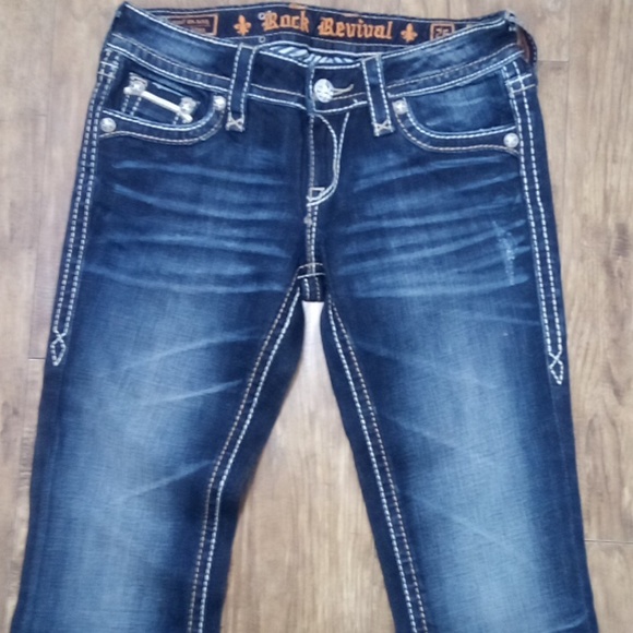 Rock Revival Women's 26 Bootcut Faux Leather Flap Pockets Distressed Anett NWOT - Picture 4 of 12